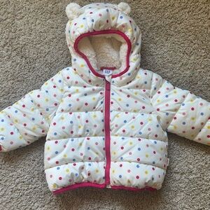 Colorful Polka Dot Puffer Jacket with Bear Ears